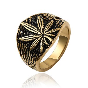 Retro Style Trendy Hemp Leaf Stainless Steel Men’s Ring