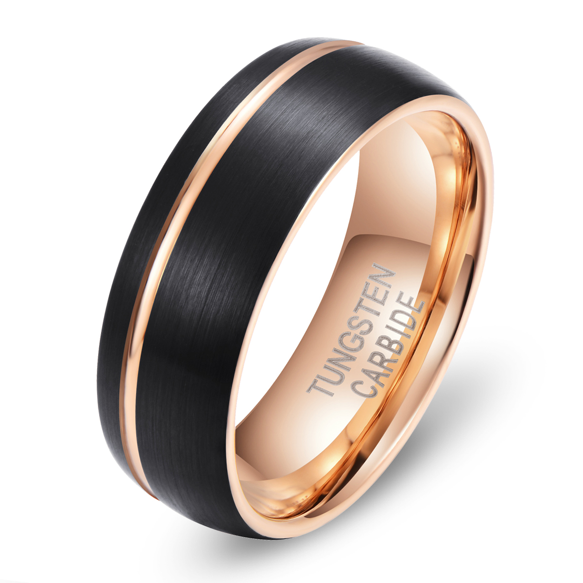 8mm Classic Jewelry Rose Gold Groove Men Rings Black Tungsten Wedding Band for Men Featured Image