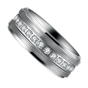 Mens Tungsten Wedding Bands with Cubic Zirconia Eternity Ring CZ Inlaid High Polish