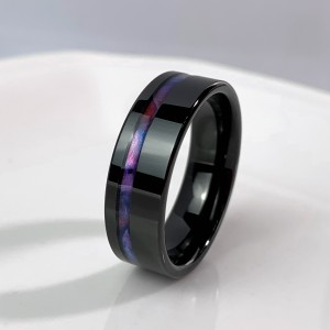 New Design Jewelry Trendy Inlay Pvc Rainbow 8mm Black Tungsten Carbide Ring For Boys Ring