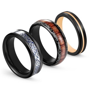 Classic Gothic Style Ring Combination Inlaid Tungsten Steel Ring Set for Sale