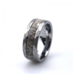 Usa Hot Selling Custom Engraving Simple 8mm Faceted Edge Deer Antler Tungsten Ring