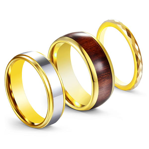 China Supplier Ring Tungsten Anchor - 3pcs/set Gold-Plated High-Polished Wood Inlaid Tungsten Steel Rings for Men – Ouyuan