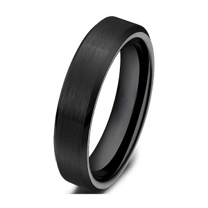 Simple Style All Black Brushed Outside and Polished Tungsten Steel Rings