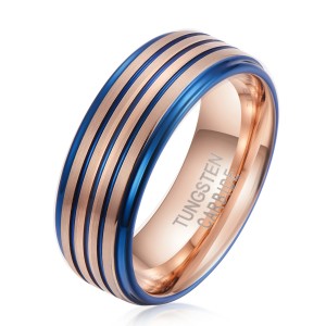 Personality 8mm Blue tungsten ring rose gold best tungsten ring for man
