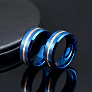 Hot Sell Blue Plated Tungsten Carbide Rose Gold Center Line Beveled Edge Brushed Polished