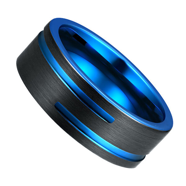 Hot Selling for Can Tungsten Carbide Rings Break - Tungsten Carbide Single Band Customize Blue Line Ring Black and Black Brushed Comfort Fit – Ouyuan detail pictures