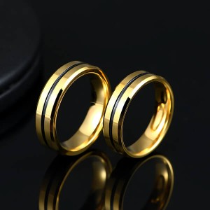 Wholesale Men Jewelry 18K Gold Plated Black Grooved tungsten Carbide Steel Rings