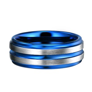 Western Style Fashion Jewelry Mens Ring Designs Blue Groove Line For Men Tungsten Ring