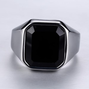 Fashion Stainless Steel Signet Rings with Black Agate for Men