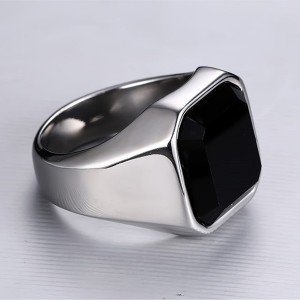 Fashion Stainless Steel Signet Rings with Black Agate for Men