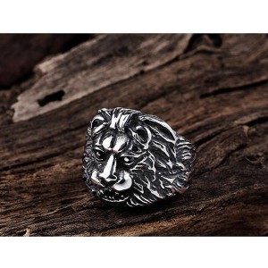 New Jewelry Punk Style Retro Personality Stainless Steel Lion Head Ring