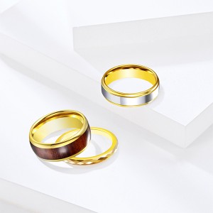 3pcs/set Gold-Plated High-Polished Wood Inlaid Tungsten Steel Rings for Men