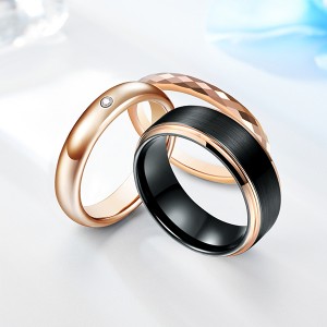 Black with Rose Gold Brushed Multi-Faceted High Polish Tungsten Steel Rings for Men