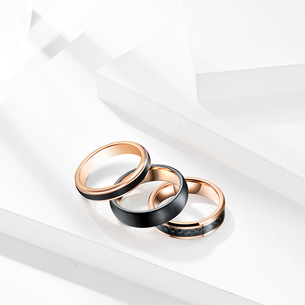 Cheapest Price Tungsten Ring Of Power - Rose Gold Series Brazing Dimensional Inlaid Classic Brushed Tungsten Steel Ring Combination – Ouyuan detail pictures