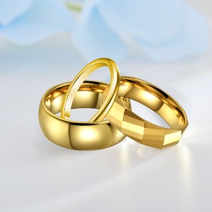 18K Gold Combination High Polish Multi-faceted Plain Ring Tungsten Steel Unisex