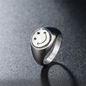 Happy Smile Face Stainless Steel Gold Plated Ring Retro Vintage Gothic Opening Adjustable Rings For Women