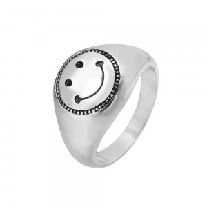 Happy Smile Face Stainless Steel Gold Plated Ring Retro Vintage Gothic Opening Adjustable Rings For Women
