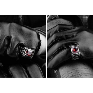 Locomotive Style Cross Pattern Inlaid Ruby Stainless Steel Ring
