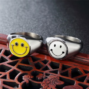 Happy Smile Face Stainless Steel Gold Plated Ring Retro Vintage Gothic Opening Adjustable Rings For Women