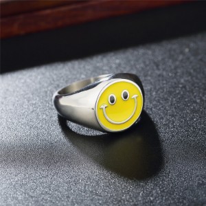 Happy Smile Face Stainless Steel Gold Plated Ring Retro Vintage Gothic Opening Adjustable Rings For Women