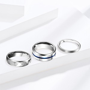 Tungsten Combination Silver Series High-Polished Brushed Blue Plating Centerline Ring