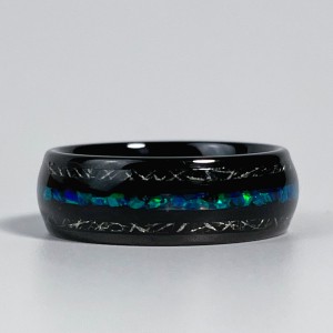 8mm Black Polishing Crushed Meteorite Colorful Galaxy Opal Tungsten Ring