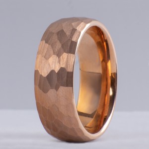 8mm Hammered Tungsten Ring Rose Gold Plated Wedding Band For Men