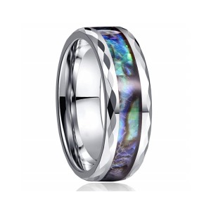 8mm Unisex Abalone Shell with Faceted Edge Tungsten Carbide Rings