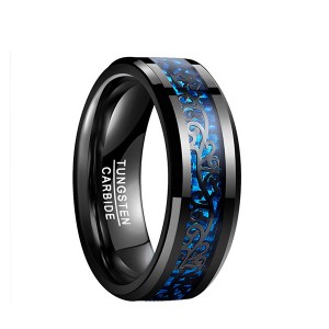 Men Inlaid Blue Carbon Fiber Ring New Tungsten Carved Black Rings