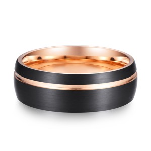 8mm Classic Jewelry Rose Gold Groove Men Rings Black Tungsten Wedding Band for Men