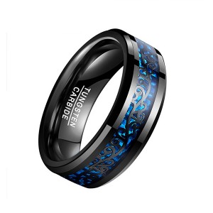 Men Inlaid Blue Carbon Fiber Ring New Tungsten Carved Black Rings