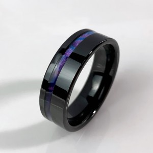 New Design Jewelry Trendy Inlay Pvc Rainbow 8mm Black Tungsten Carbide Ring For Boys Ring