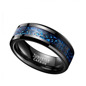 Men Inlaid Blue Carbon Fiber Ring New Tungsten Carved Black Rings