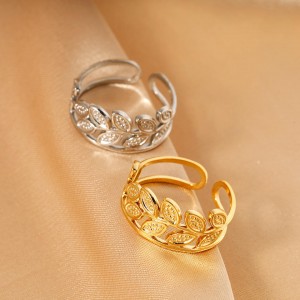 Adjustable Zircon Ring Titanium Steel 18k Gold Plated Rings Jewelry Women Leaf Geometric Cast Ring Stainless Steel