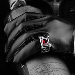 Locomotive Style Cross Pattern Inlaid Ruby Stainless Steel Ring