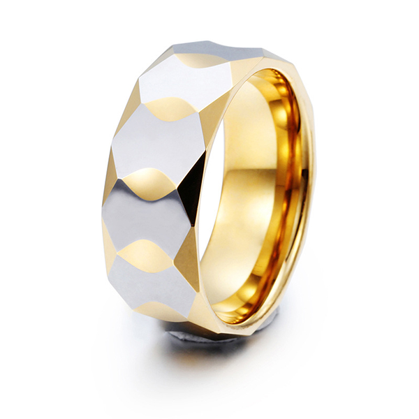 Manufacturer of Yellow Tungsten Ring Reviews - Trendy New Diamond Facet Plated Gold Tungsten Ring for Men  – Ouyuan