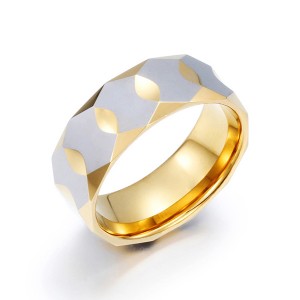 Trendy New Diamond Facet Plated Gold Tungsten Ring for Men