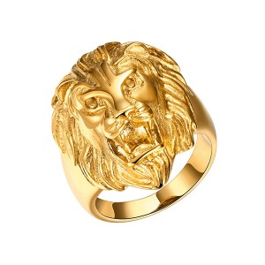 Fashion Hot Selling Jewelry Men’s Fashion Gold-Plated Lion Head Ring