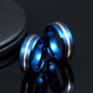 Hot Sell Blue Plated Tungsten Carbide Rose Gold Center Line Beveled Edge Brushed Polished