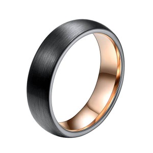 OEM Customized Rose Gold And Black Mens Wedding Band - 6mm Unisex Enamel Brushed Matte Surface Black And Rose Gold Plated – Ouyuan