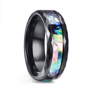 8mm Abalone Shell Tungsten Carbide Rings Unisex Wedding Bands Faceted Edge Comfort