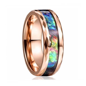 8mm Abalone Shell Tungsten Carbide Rings Unisex Wedding Bands Faceted Edge Comfort