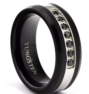 2023 New Design 8mm men 24k gold silver Tungsten carbide Rings For Men stone Diamond Wedding Ring Comfort Fit