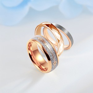 Rose gold ring combination imitation meteorite inlaid multi-faceted brushed tungsten steel ring