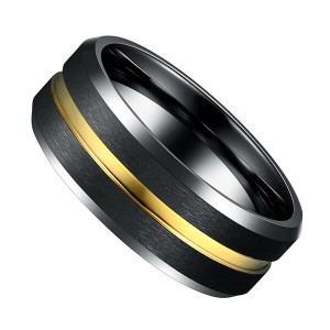 High Quality Temperament Black Tungsten Matte Finish & 18K Gold Grooved Center