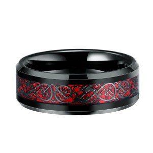 Men’s 8mm Red Carbon Fiber Black Celtic Dragon Tungsten Carbide Single Ring