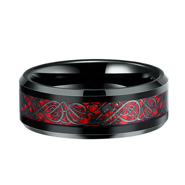 Factory Price Tungsten Carbide Ring Polish - Men’s 8mm Red Carbon Fiber Black Celtic Dragon Tungsten Carbide Single Ring – Ouyuan detail pictures