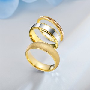 18K Gold-Plated Series High Polished Frosted Face 3PCS/Set Tungsten Ring Combination