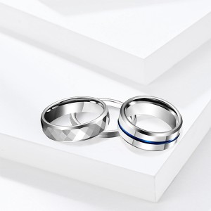 Tungsten Combination Silver Series High-Polished Brushed Blue Plating Centerline Ring